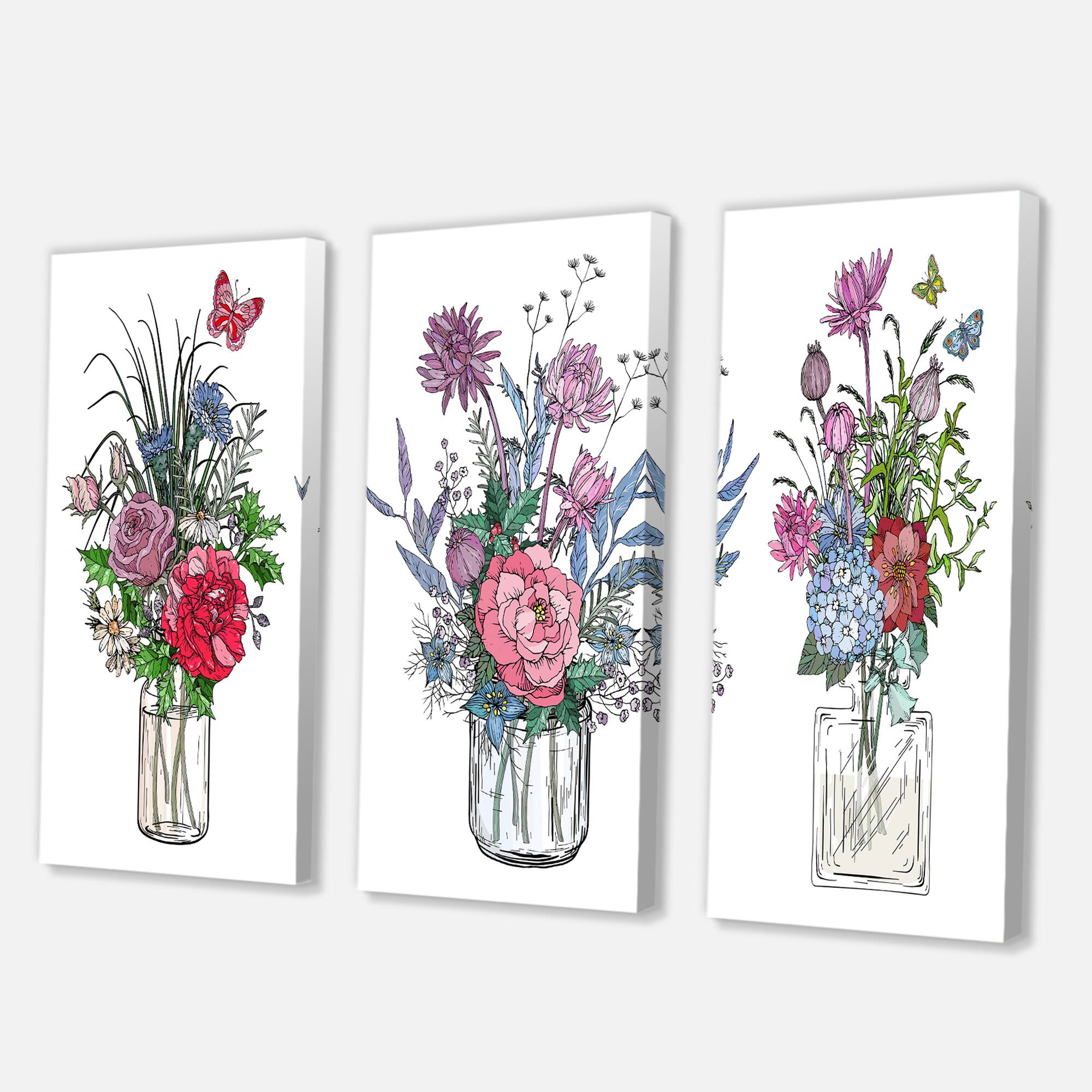 Designart - Bouquets of Wildflowers In Transparent Vases I